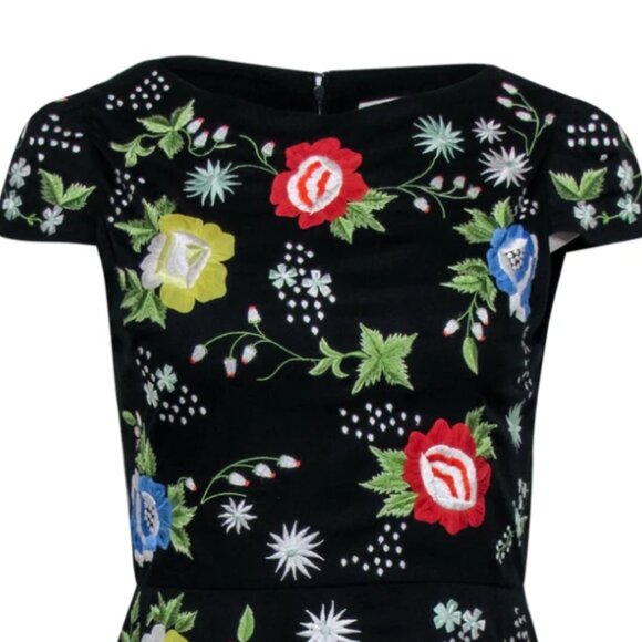 Alice + Olivia Ellen Black Floral Embroidered A-line Cotton Mini Dress $540 - Picture 10 of 13